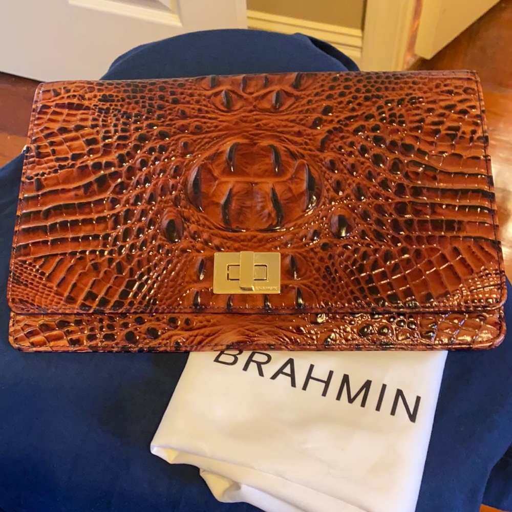 Lovely Brahmin envelope clutch in Pecan.  NWOT.  11”x7”.  Gorgeous!!